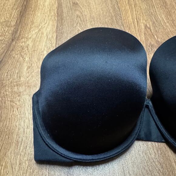 Victorias Secret Black Satin Strapless Push Up Bra Underwire Size 34DD - Picture 3 of 6